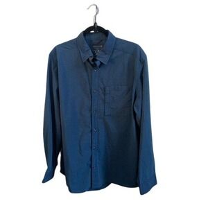 SWISS TECH Men's Long Sleeve Button Up Shirt Blue Pocket Zipper Size L